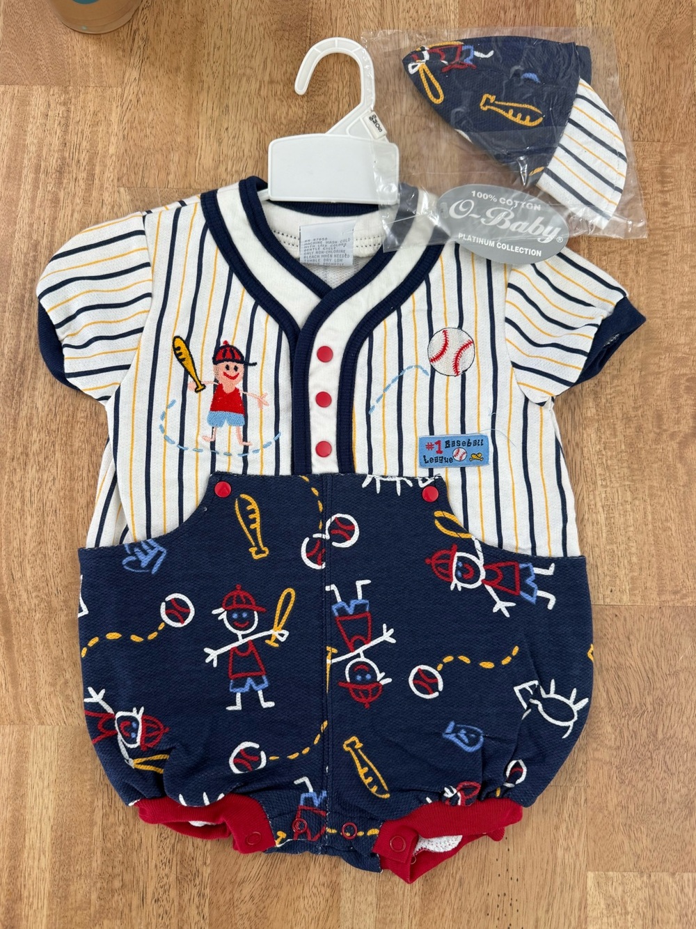 Vintage 100% Cotton O-Baby Baseball Bubble Romper